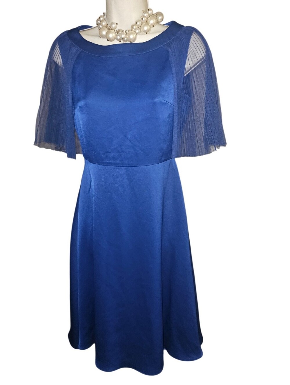 💰Elise Elegant Blue A-Line Dress with Sheer Cape Sleeves